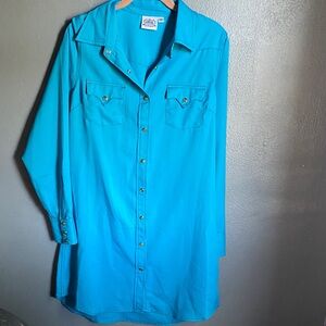 Turquoise Button-Up Tunic Shirt dress